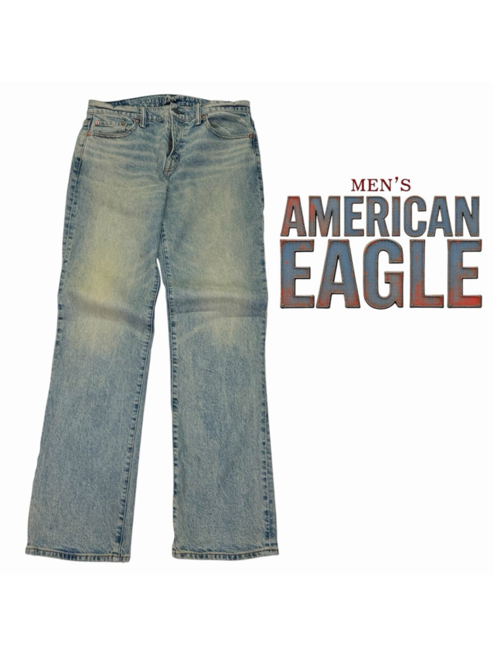 American Eagle Easyflex Straight Fit Light Wash Blue Stretch Denim Jeans 32x34